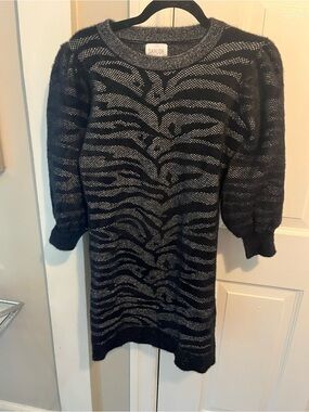 SAYLOR Black & Metallic Silver Zebra Knit Sweater Dress
